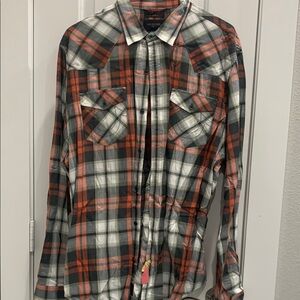 True Religion Red and Black Casual Button Down Shirt